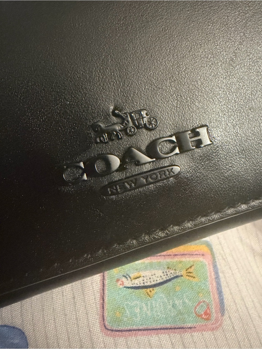Coach Black Leather Trifold Wallet with Embossed Logo - Picture 9 of 11